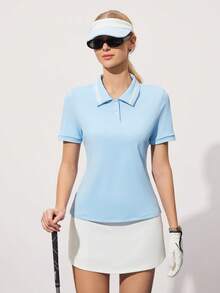 CourtClass Casual Versatile Contrast Button Short Sleeve Slim Fit Women Golf Polo Shirt - Multicolor - View 3