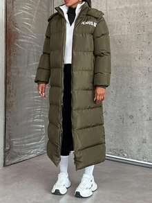 EURMUSE Hooded Keeping Warm Long Padded Coat - Green - View 6