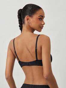 Ocili 100% Cotton Ribbed Comfortable Basic Minimalist Chic Autumn Casual Women Bra - Black - View 2