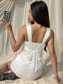 SHEIN EZwear 女士奶油色镂空刺绣宽松吊带背心，春夏款 - 奶油色 - 查看 2