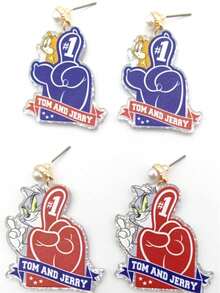 TOM & JERRY X SHEIN Trending Fashionable Earrings, Cute Cat Image Acrylic Printed, Luxury Niche, Lovely Unisex Couple Style, Suitable For Party, Concert, Festival - Gold - View 7