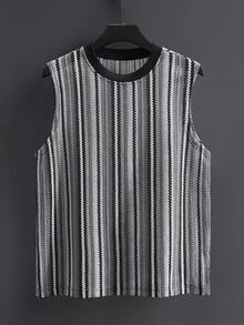 Manfinity Homme 男士休闲日常条纹圆领背心，夏季 - 淺灰色 - 查看 3