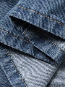 DAZY Slimming A-Line Square Neck Puff Sleeve Denim Dress For Women - Medium Wash - View 9