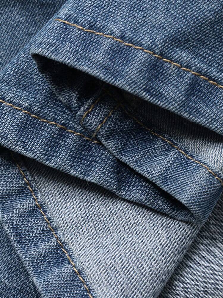 Slimming A-Line Square Neck Puff Sleeve Denim Dress For Women