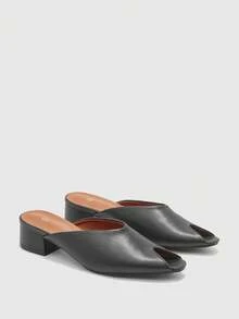 CUCCOO BIZCHIC Giày mules bít mũi, gót chunky màu đen, kiểu dáng đơn giản và đa năng, thích hợp cho công sở và đi làm. - màu đen - Xem 2