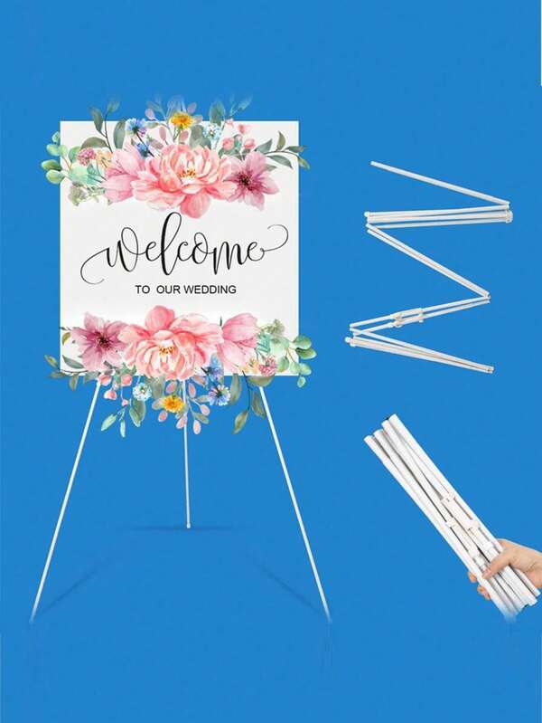 1 Piece Of Foldable Art Stand Bracket, Used For Displaying Floor Art Stands, White Tripod For Signage, Welcome Board Bracket For Wedding Signs And Posters, Large Floor Standing Adjustable Metal Art Stand Tripod White Base