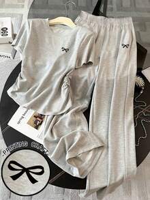 Resyla Women's Spring/Summer New Arrival Bow Print Casual 2 Pieces Set - Grey - View 1