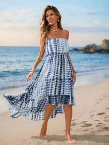 Sylviya Women's Casual Tie-Dye Ruffled Hem Tube Dress For Vacation,Vacation - Multicolor - View 6