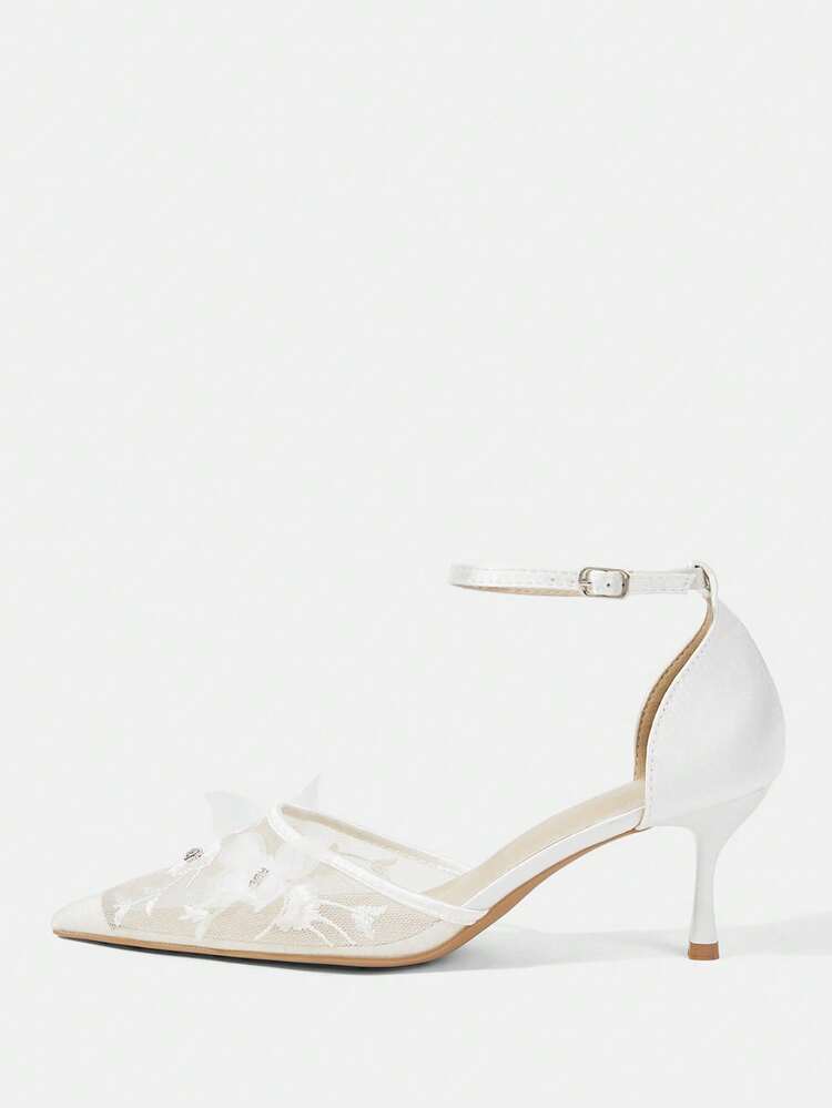 CUCCOO HITCHD Women Shoes Four Seasons New Embroidery Butterfly Type Flower Point Thin Heel High Heel Shoes Elegant Sexy Mesh Women's High Heel Shoes Rear Foot Wristband High Heel Shoes Sexy Elegant Fashion Wedding Valentine's Day Afternoon Tea Elegant Wear Valentine's Day Elegant Shoes Wedding Shoes Summer Shoes Bride Shoes