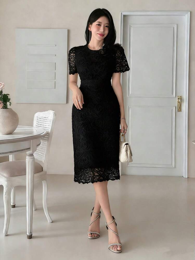 Women's Elegant Round Neck Short Sleeve Dress Summer Sundress