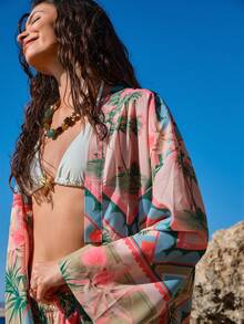 Tropical Print Relaxed Kimono Wo Pieces, Boho Collection - Multicolor - View 5