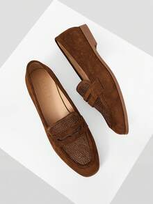 MOTF WOMEN'S FASHION COMMUTER SUEDE RHINESTONE EMBELLISHED FLAT SHOES - Brown - View 10