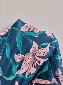 Doze Lane Casual Floral Print Pocket Short Sleeve Pajama Set For Women - Pink - View 7