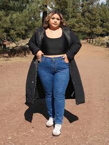Enliva Plus Size Women's Solid Color Casual High Stretch Jeans, For Apple And Rounded Body Shape - Medium Wash - View 6