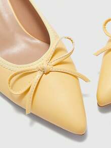 CUCCOO BIZCHIC Bright Yellow Fashionable Simple Bow Comfortable Commuting Thin Heel Medium Heel Pointed All-Inclusive Shoes Spring Shoes - bright yellow - View 8
