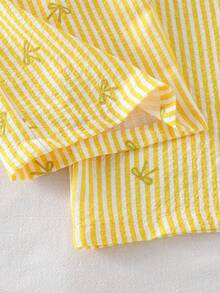 Young Girl' Cute Striped Bow Print Camisole And Flowy Wide Leg Pants Set, Summer - Yellow - View 6