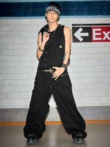 ROMWE MEN Grunge Punk Men's Knitted Eyelet Design Crew Neck Casual Tank Top - Black - View 6