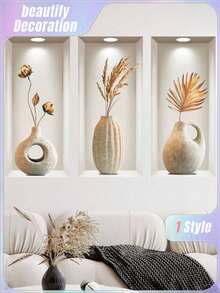 1pc (23*48*3pcs) 3D Effect Artistic Triptych Wall Sticker Background Decoration For Living Room Entrance Valentine's Day, Valentines Wedding, Birthday - Multicolor - View 2