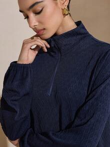 Graceveil Casual Loose Textured Fabric Women's Navy Blue Arabic Style Dress - Blue - View 6