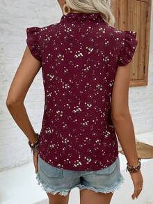 SHEIN LUNE Women's Casual Ditsy Floral Shirt For Vacation - Red - View 2