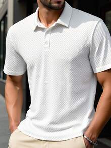 Manfinity Homme 男士白色 Polo 衫，短袖夏季休閒 Polo 衫，適合上班，純色高爾夫球衫，老錢風百搭通勤上衣，男友禮物 - 白色 - 查看 3
