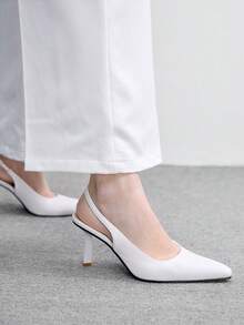 CUCCOO BIZCHIC 简约纯色露跟女式高跟鞋，休闲通勤两相宜，圣诞节必备 - 純白色 - 查看 5