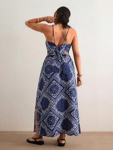 SHEIN VCAY 大码女式佩斯利印花吊带背心和半裙休闲度假两件套 - 藏蓝色 - 查看 6