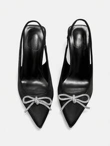 CUCCOO CURVES Women Shoes Women's Pointed Toe With Rhinestone Bow Design Daily Versatile Fashion High-Heeled Shoes Valentine's Day - Black - View 10