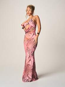 MISSGUIDED Leopard Print Halter Neck Cutout Maxi Dress With Adjustable Straps And Flowing Silhouette For Party Evening Occasions - Multicolor - View 3