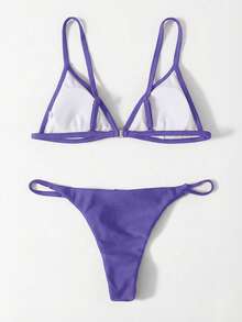 Swim Basics Solid Color Spaghetti Strap Minimalist Bikini Swimwear - Purple - View 2