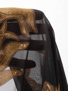 DAZY Elegant Gold Loose Jacquard Knit Cardigan Robe - Black - View 8