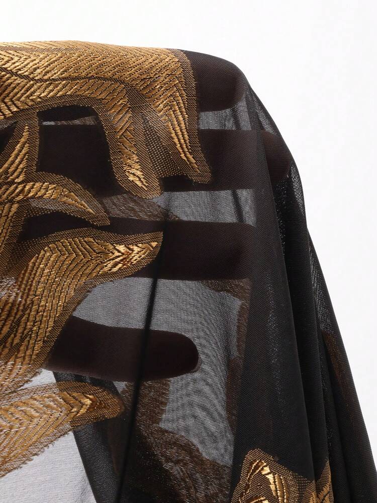 Elegant Gold Loose Jacquard Knit Cardigan Robe