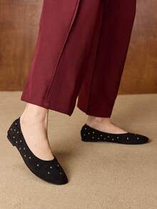 MOTF WOMEN STUDDED PU LEATHER FLATS VALENTINE'S DAY - Black - View 5