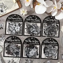 一套六张防水贴纸，采用水墨花卉图案，适合日记本和学生使用。材质为PET。 - 6pcs - 查看 11