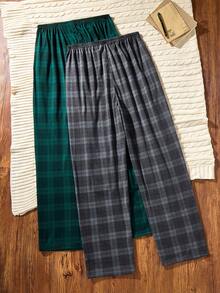 Men's Elastic Waist Plaid Loose Fit Lounge Pants - Multicolor - View 2