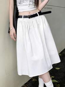 K-Vae Women's Casual Daily Commute Simple White A-Line Skirt, Without Belt - White - View 1