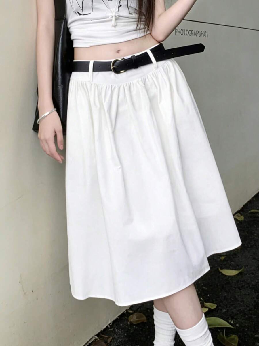 K-Vae Women's Casual Daily Commute Simple White A-Line Skirt, Without Belt - White - View 1