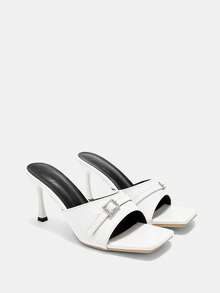 CUCCOO BIZCHIC Women's Simple Fashion Square Toe Stiletto Sandals - White - View 7