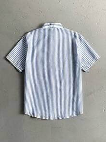 StoneGrade 男士条纹印花贴袋前扣休闲短袖衬衫 - 藍色 - 查看 2