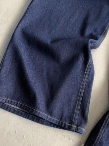 StoneGrade 男式侧袋阔腿宽松牛仔工装裤 - 深色水洗藍 - 查看 3