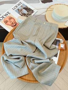 Franclia Women's Fashionable Slim-Fit Long Suit Pants Striped Women's Trousers Women's Casual Commuter Suit Pants Women's Trousers Casual Khaki High Waist Slim Fit Cropped Work Pants Women's Skinny Pants Women's Pants Women's Bottoms Autumn Spring Trousers Summer Trousers Women's Casual Pants Casual Slim-Fit Suit Pants Loose-Fit Pants Women's Casual Business  High Waist Pants Everyday Casual Wear Urban Teacher's Professional Wear Khaki Pants Striped Women's Trousers Spring Clothing Summer Clothing - Khaki - View 5