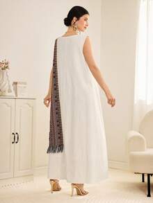 Al Najma Women's Casual Printed Sleeveless Long Arabic Dress White Maxi Dress Greek Dress Scarf Dress Modest Dress Asymmetrical Dress For Women - White - View 6