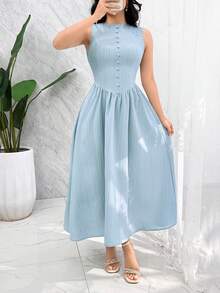 Modelyn Vestido sin mangas de unicolor y estilo minimalista para mujer, uso casual diario - Azul - Ver 7