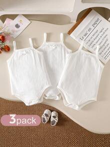 SHEIN 3pcs/Set Baby Girl Casual Cute Colorblock Strap Romper, Summer - White - View 8