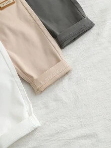 3条装男婴休闲绅士风弹力腰裤，经典颜色：白色、深灰色、卡其色，时尚简约，适合搭配各种上衣，户外、度假、旅行、派对、婚礼、学校、居家、日常穿着，四季皆宜，男婴休闲裤，幼儿正装裤，男童纯色休闲裤 - 彩色 - 查看 6