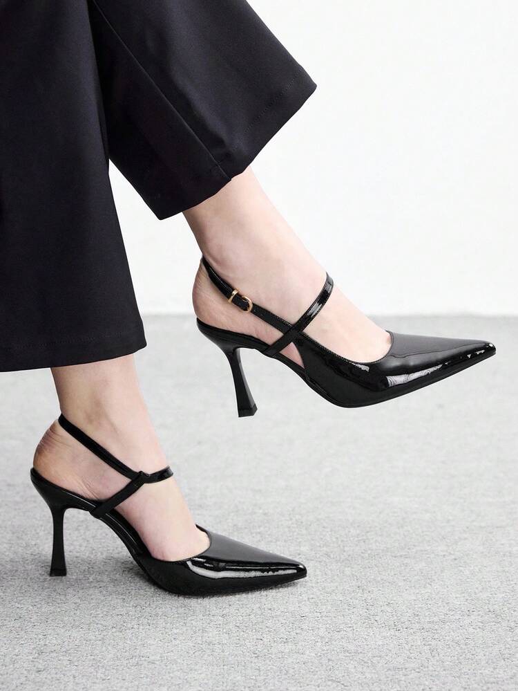 CUCCOO BIZCHIC Women Shoes Pointed Thin High Heel Black Ankle Strap Slingback Women's High Heel Shoes Simple Elegant Fashion Sexy Party Banquet Women's High Heel Shoes Women's Shoes Spring Shoes