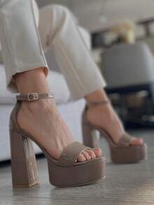 Zapatilla tacon grueso - Caqui - Ver 3