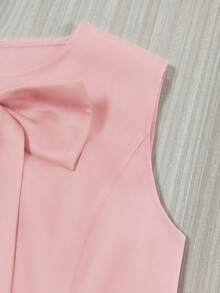 SHEIN Franclia 纯色圆领修身前蝴蝶结无袖女式连衣裙 - 粉色 - 查看 5