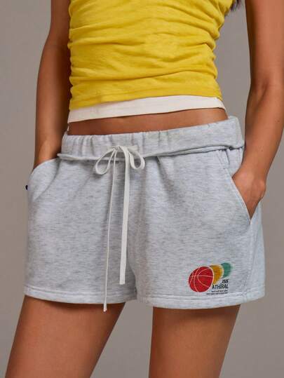 Athîral 女士休闲运动印花抽绳口袋短裤