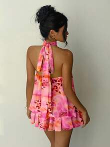 Đầm ngắn hở lưng buộc dây màu hồng in họa tiết hoa lan thanh lịch của Aloruh dành cho nữ, thích hợp cho hẹn hò, đi chơi tối, mùa hè, tuần trăng mật, dự tiệc cưới, nghỉ mát, dự tiệc sinh nhật, và cả ngày lễ tình nhân. - Nhiều màu - Xem 7